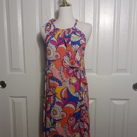 Trina Turk Sevilla Asymmetric Swimsuit Cover Up Midi Dress In Vibrant Colors - Picture 4 of 14